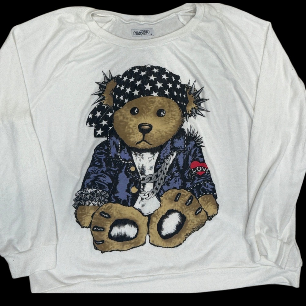 Lauren Moshi Womens Rocker Bear Graphic Sweatshirt Women's Large Punk